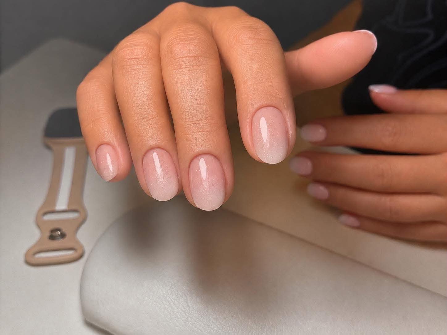 Natural shimmer BIAB gel nails Gloucester